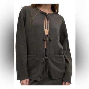 Dark Gray Front Tie Cardigan